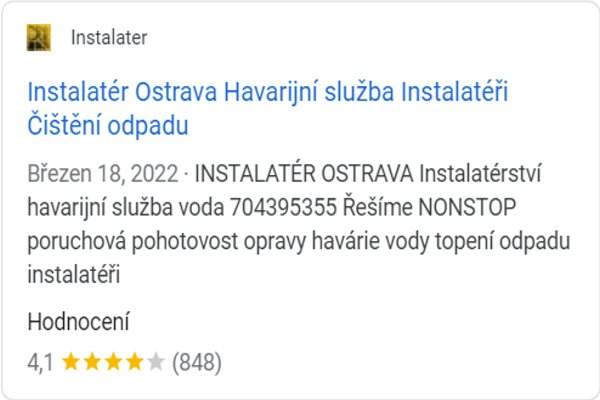 Instalatér Ostrava-Hrabůvka hodnocení